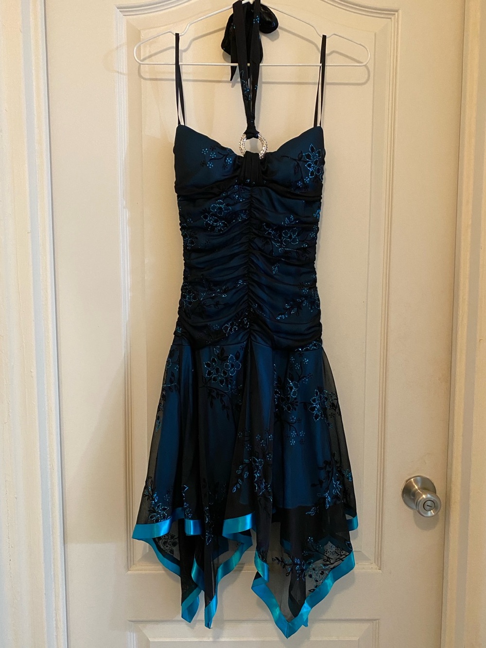 EUC Vintage Y2K Deb halter mesh handkerchief hem dress size S